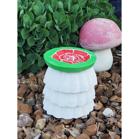 Handcrafted Cement Rose Shaped Bee Watering Station, Butterfly Puddler Dish - Picture 2 of 5